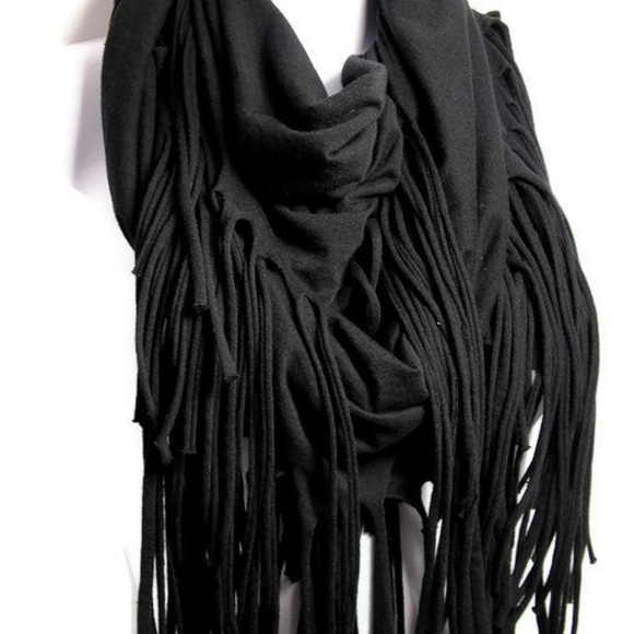 Black Cotton Fringe Scarf Fringed Infinity Scarves - Picture 1 of 2